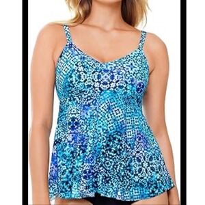 NWT Swim Solutions Blue Teal Mosaic Tankini Top